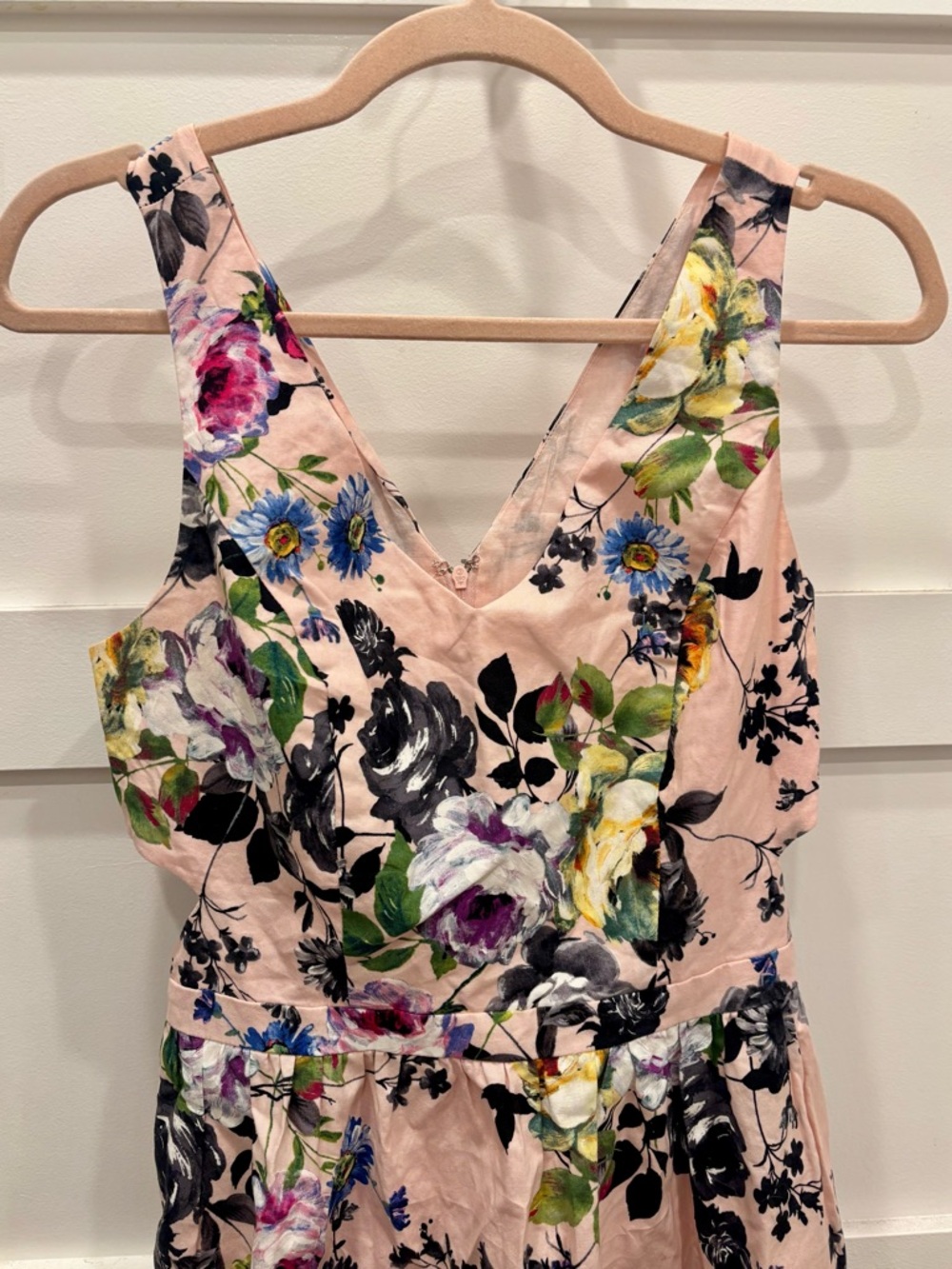 ModCloth Pink Floral V-Neck Tank Fit & Flair 100% Cotton Dress Size S - Picture 2 of 6
